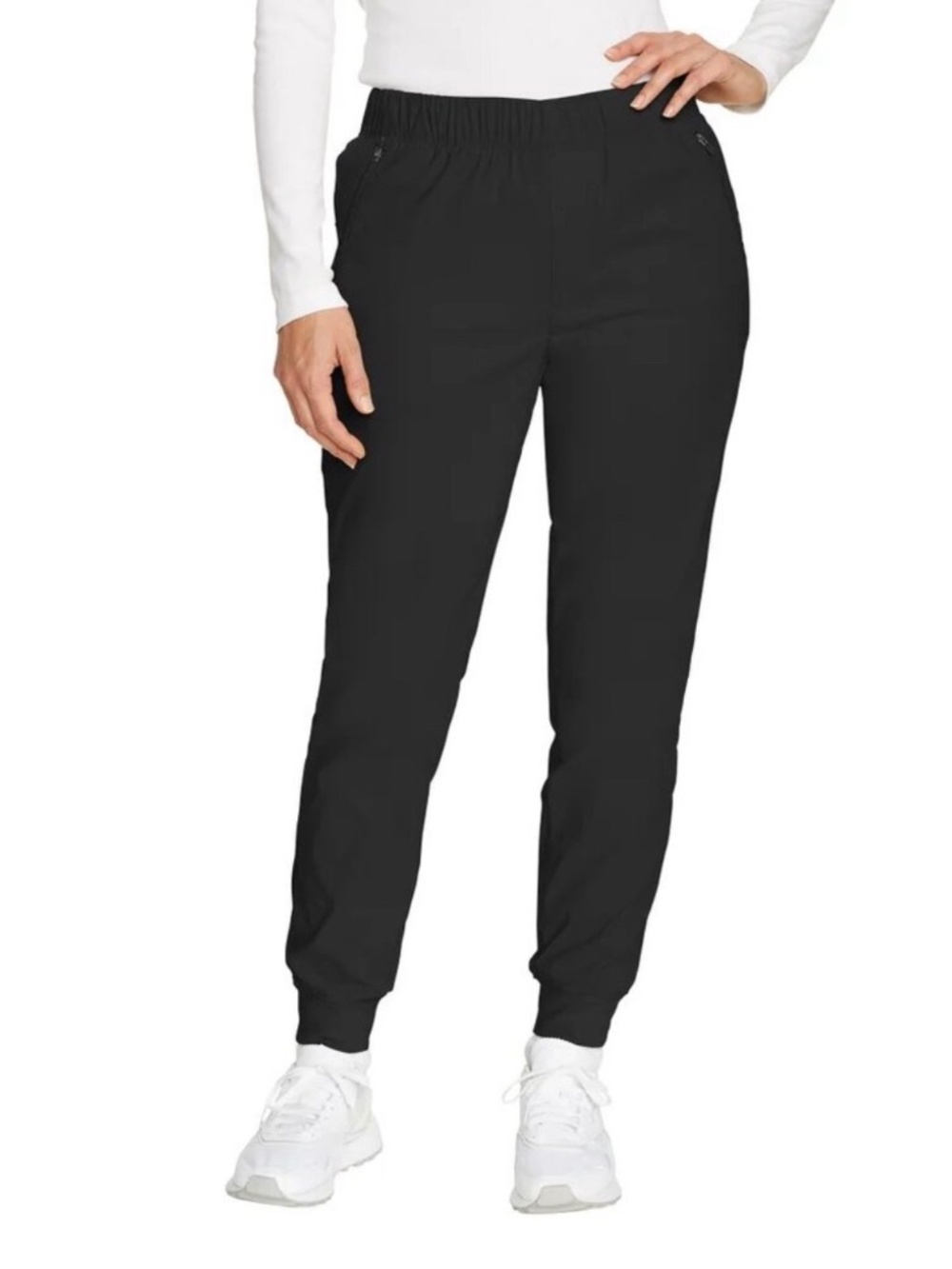 Eddie Bauer Womens Black Fleece Lined Pants Elastic Waist Jogger Style Comfort P